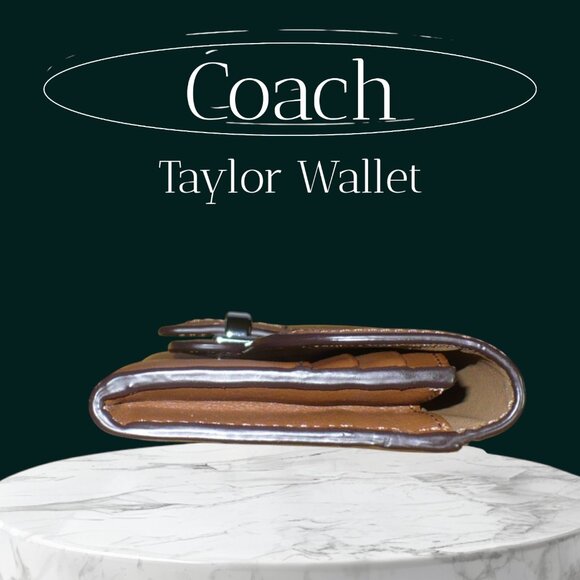 Coach Taylor Wallet Tan & Brown Leather Slim Card Case Organizer, 7.75" x 3.75" - Picture 5 of 5